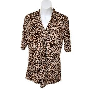 PREMISE Animal Print Short Sleeve Stretch Top Size L